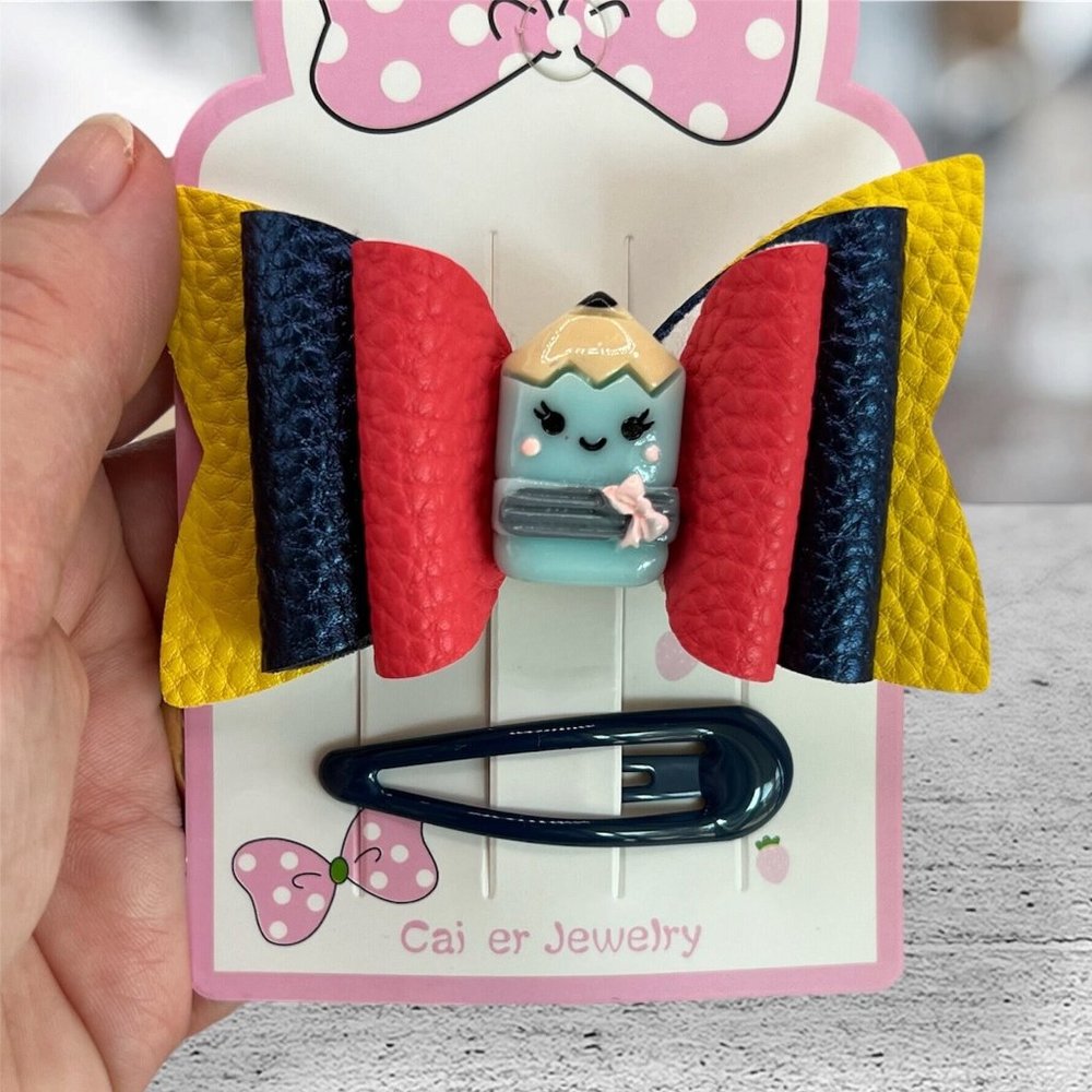 Back to School Hair Bow for Girls & Toddler Snap Clip Bows Kindergarten NEW